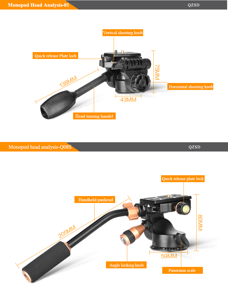 QZSD Q168 162cm 8kg Mini Tripod Baza - 8